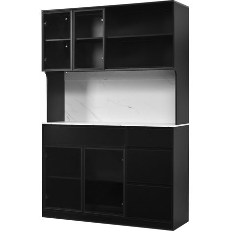 Vitrinenschrank Weiß und Schwarz mit Marmoreffekt, MDF, integrierte LED, 120 x 40 x 180 cm (1/5)