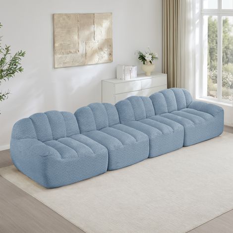 Canapé modulaire 4 places, forme coquillage, canapé sans armature en mousse haute densité 32D, assise profonde, idéal pour le salon, tissu doux, bleu (1/5)