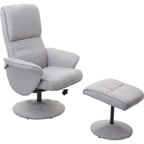 [NEUWERTIG] Relaxsessel Stockholm, Fernsehsessel Relaxliege TV-Sessel mit Hocker Stoff/Textil, hellgrau
