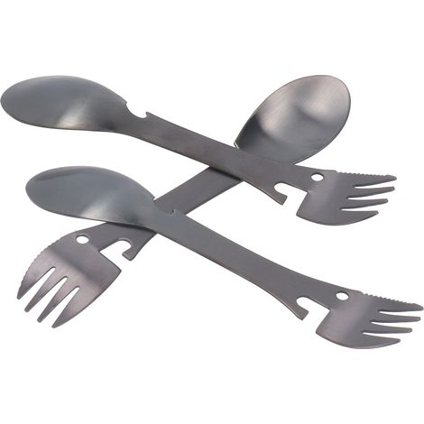 Ensemble de 3 ustensiles multifonctionnels d'extérieur 5 en 1 : couteau, cuillère, fourchette, ouvre-bouteille et ouvre-boîte