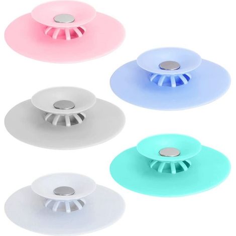 5 Stück Badewannenstöpsel Silikon Universal Abflussstopfen Waschbeckenstöpsel mit Haarsieb Funktion für Badewanne Spülbecken