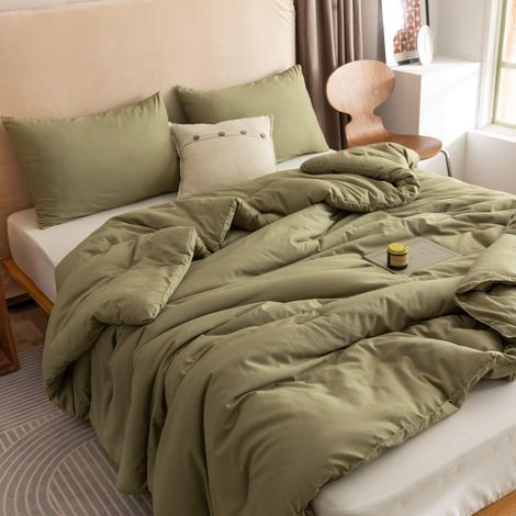 Parure de lit surdimensionnée Vert Olive, 3 pièces (1 Couette et 2 taies d'oreiller) légère surdimensionnée pour très Grand lit (1/5)