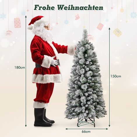 Sapin de Noël artificiel floqué 150 cm en PVC avec 130 LED blanc chaud et structure pliable pour maison bureau et magasin (1/5)