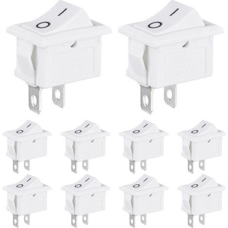Mini interruttore a bilanciere 3A 250VAC 6A 125VAC 10x15MM 2 pin 2 posizioni ON/OFF SPST per barche, auto ed elettrodomestici (10 pezzi, bianco) (1/5)
