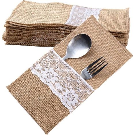 Besteckhalter aus Jute – Messer-, Gabel- und Löffelhalter – Rustikale Dekoration für Hochzeiten, Partys und Tische – 20er-Set (1/5)