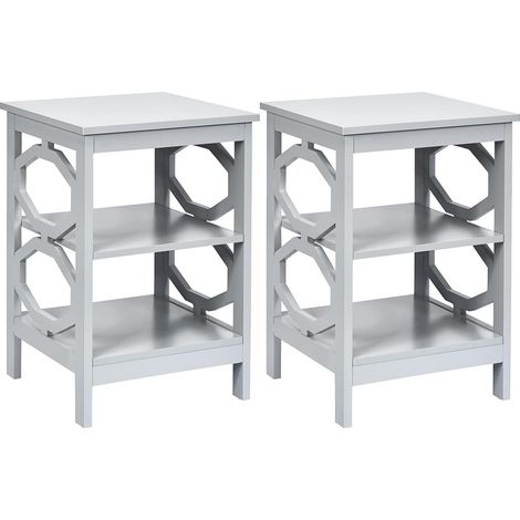 COSTWAY Lot de 2 Table de Chevet à 3 Niveaux, Table d'Appoint Chevet, Table Basse Simple et Contemporain, pour Chambre, Salon 40x40x61cm, Gris (1/5)