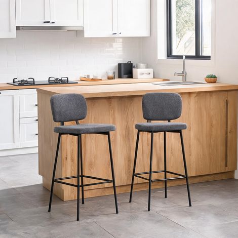 Tabouret de bar gris en lin polyester 41 x 46 x 90 cm (1/5)
