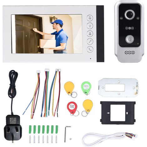 Vidéoportier connecté écran tactile 7 pouces interphone sans fil avec vision nocturne étanche IP65 déverrouillage par badge RFID angle large 120° (1/5)