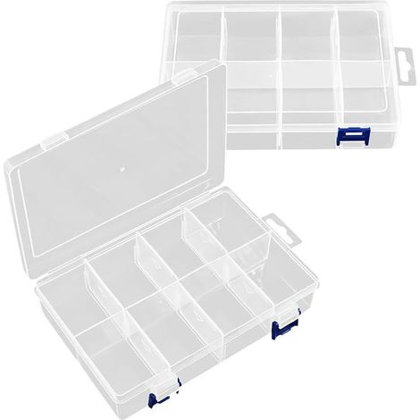 2 Aufbewahrungsboxen aus transparentem Kunststoff mit verstellbaren Trennwänden und Fächern für Schmuck, Perlen und Kleinteile (1/5)