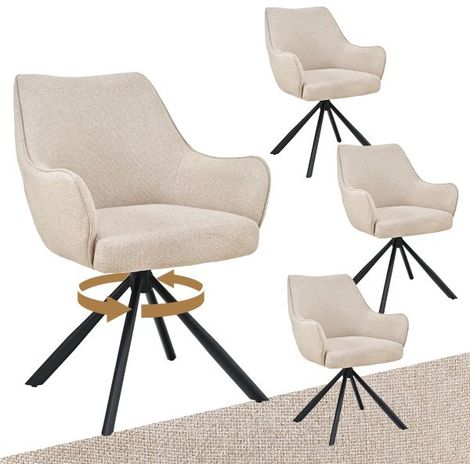 Bon Furni Webstoff Esszimmerstuhl Beige, 4er Set, 360° drehbar, ergonomisch mit Federkern, unsichtbarem Reißverschluss & verstellbaren Füßen (1/5)
