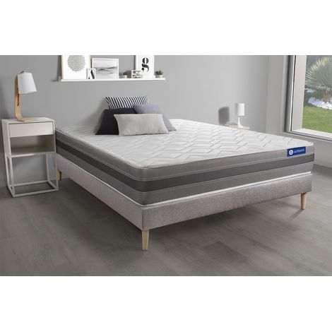 Ensemble matelas ACTIMEMO RELAX mémoire de forme 200x200 cm Maxi épaisseur 5zones de confort + sommier KIT gris (1/5)