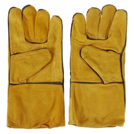 2 pièces 14 " gants de soudeur de jardinage robustes hommes femmes résistant aux épines travail du cuir antidérapant - Jaune (1/4)