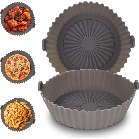Lot de 2 paniers en silicone pour friteuse à air, tapis de cuisson réutilisables, gris clair, petit (1/5)