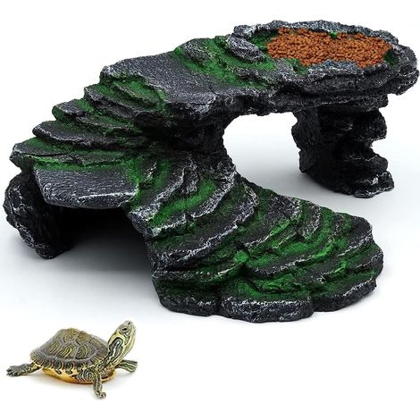 Cachette Reptile Plate-Forme pour Reptiles Plateforme de Tortue Rocher Grotte Gécko Habitat Décoration de Terrarium Plateforme de Basking pour Reptiles Ornement d'aquarium (1/5)