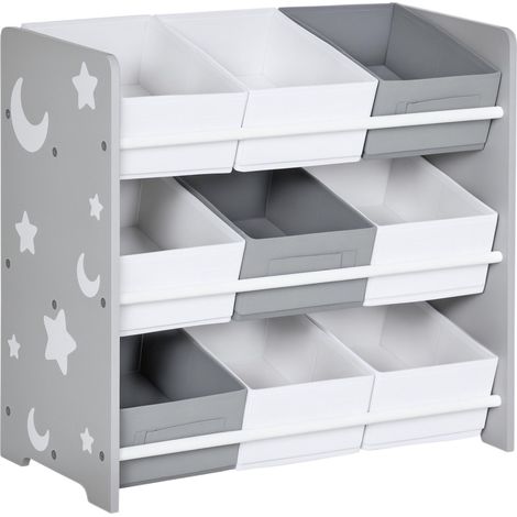 Organisateur de jouets avec 9 boîtes amovibles en tissu non tissé pour chambre d'enfant, 63 x 30 x 60 cm, gris (1/5)