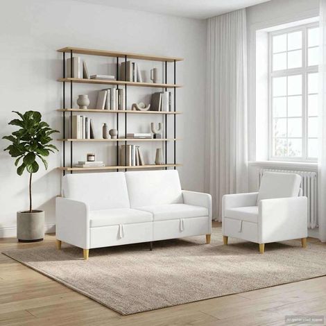 vidaXL Canapé avec rangement 2 pcs Blanc Polyester (1/5)