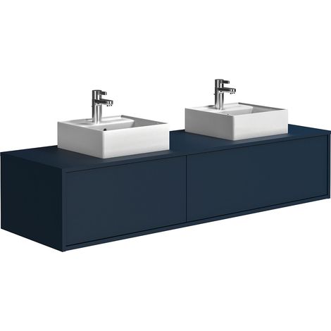 Mobile bagno sospeso con lavabo doppio L150 cm Blu notte - ISAURE II