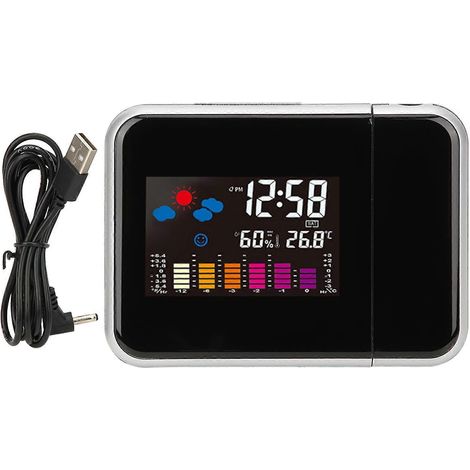 Réveil électronique multifonction avec écran LCD couleur, projection d'heure et station météo intégrée (1/5)