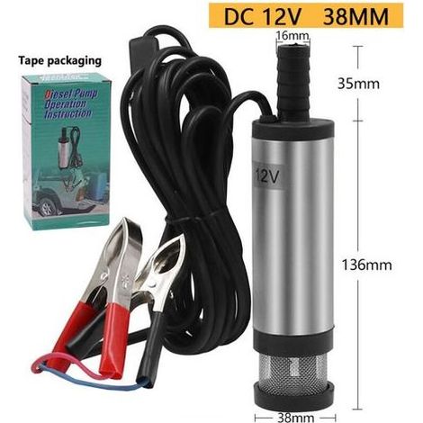 argenté-Pompe submersible 12V pour le pompage de l'eau de gasoil 38mm pompe de transfert de carburant diesel d'huile d'eau Pompe submersible électrique de pompe à essence de CC de pompe diesel (1/4)