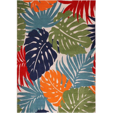 Tapis extérieur kilim 120x170 bleu et rouge rectangle CHIMEKI