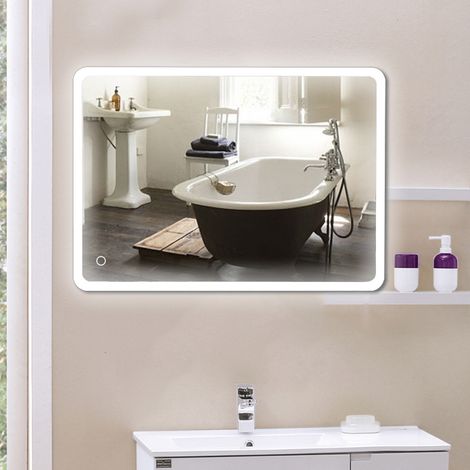 LED Miroir de Salle de Bain Miroir de Vanité Mural Horizontal/Vertical 50x70cm (1/5)