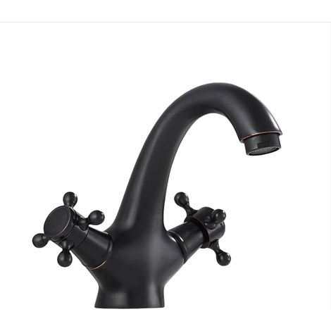 Mitigeur lavabo rétro vintage chromé noir pour salle bain design (1/5)