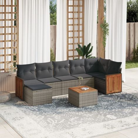 Set de sofás de jardín 8 pzas y cojines ratán sintético gris vidaXL (1/5)
