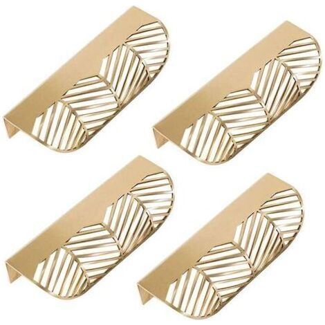4 Pcs Poignée de Tiroir Forme de Feuille 117mm Poignées de Meubles en Laiton Massif pour Salon Cuisine Chambre avec Vis (1/5)