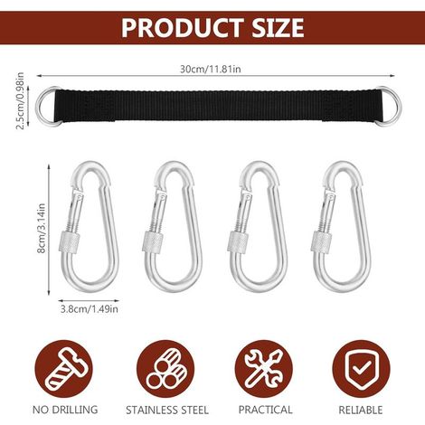 4-teiliges Hängematten-Gurtset, 30 cm x 25 mm Aufhängegurte für Baumschaukeln, Hängemattengurte, Befestigungsgurte für Gartenhängematten, mit 4 Karabinern und 4 D-Ringen (1/5)