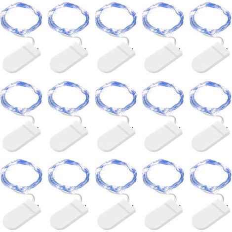 Paquet de 15 guirlandes lumineuses LED bleues, 2M 20 LED guirlandes lumineuses en fil de cuivre à piles pour noël anniversaire, mariage, Halloween (1/5)