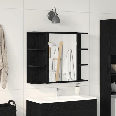  Spiegelschrank  mit Regal Schwarz Eichen-Optik 80 x 20,5 x 64 cm