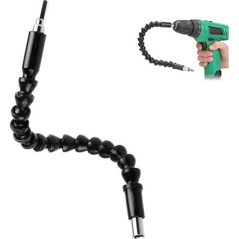 Rallonge de foret flexible, embouts d'extension d'arbre flexible de 29 cm, tige hexagonale de 6,35 mm, connexion de perceuse noire pliable, support de foret magnétique pour perceuses (1/4)