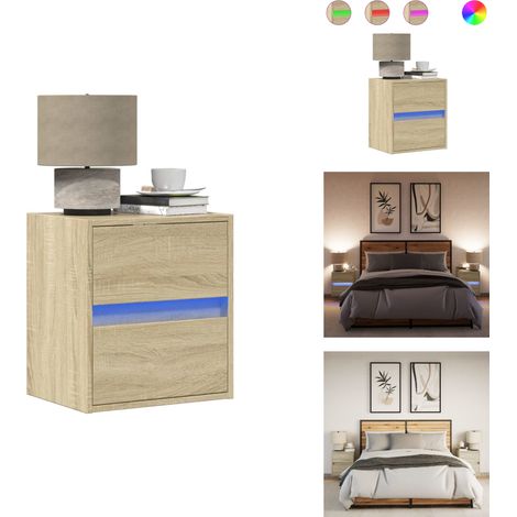 Wand-Nachttische mit LED-Leuchten 2 Stk. Sonoma-Eiche - Wand-Nachttisch - Wand-Nachttische - Wand Nachtschrank - Wand Nachtschränke (1/5)