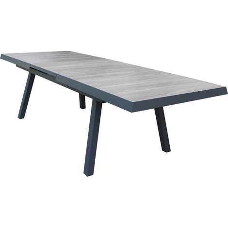 Tavolo allungabile da esterno giardino in alluminio con piano in gres effetto legno 205/265 cm Lincoln - White (1/5)