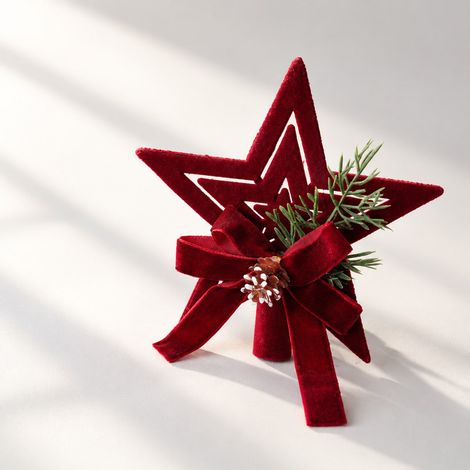 Enowelir Étoile de Sapin en Velours Bordeaux avec Nœud et Clochette Décoration Festive pour Maison (1/4)