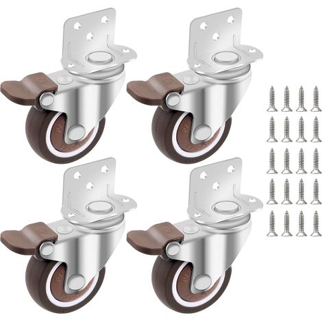 50mm Swivel Casters, 4 Pcs Furniture Casters with Brake, L-Shaped Mounting Plate, for Crib, Wardrobe, Furniture, Table, Flower Stands (1/5)