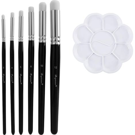 Lot de 6 pinceaux Dry Brush avec palette de mélange, pinceau sec en laine pour travaux de détail et modélisme, convient pour la peinture à l'huile, l'aquarelle, la peinture acrylique (1/5)