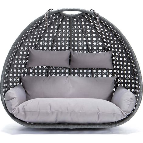 Home Deluxe - Sedia sospesa in polyrattan TWIN colore: grigio, caratteristiche: cestino e cuscino (1/4)