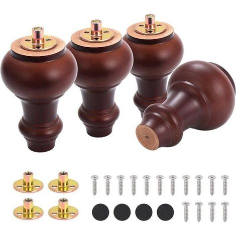4 Pcs Pieds De Meuble en Bois, 6 cm, 6cm Pieds de Table en Bois Massif, Pieds de Meubles de Remplacement avec Vis de PIED DE MEUBLE (1/5)