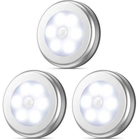 Veilleuses LED Lampes LED à Détecteur de Mouvement pour Intérieur, éclairage de Placard, Veilleuse à Piles, Lampe Murale Sans fil pour Escalier, Couloir, Garage, Entrée Argent (Blanc Froid) (1/5)