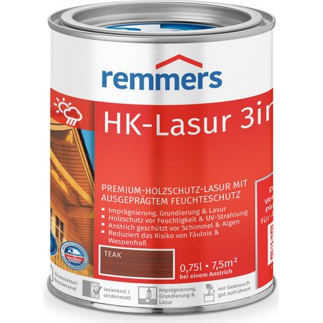 Remmers HK-Lasur 3in1 teak, 0,75 Liter, Holzlasur aussen, 3facher Holzschutz mit Imprägnierung + Grundierung + Lasur, Feuchtigkeit- und UV-Schutz