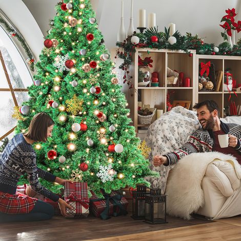 Randaco Árbol de Navidad Abeto Agujas con Soporte 150cm Flocaje Exterior con LED Blanco Cálido (1/5)