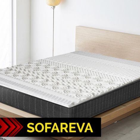 Surmatelas 200x200cm – Épaisseur 4 cm – 10 zones de confort – Mousse à mémoire de forme ultra résiliente – Soutien semi-ferme – Sofareva