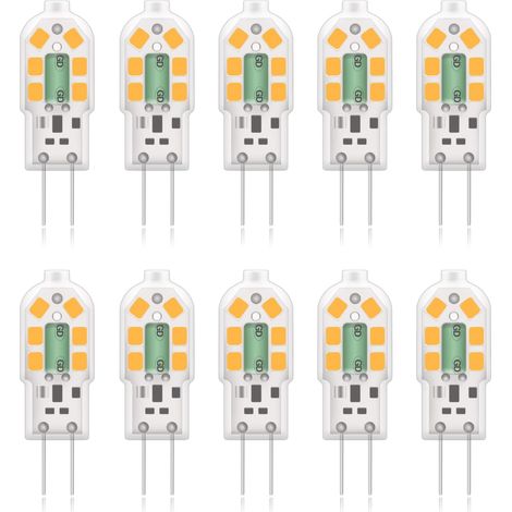 G4 2 W LED-Glühbirne, 20 W äquivalente Halogenlampen, Warmweiß 3000 K, 200 lm, 12 x SMD, 12 V AC/DC – 10 Stück [Energieklasse A+] (1/5)