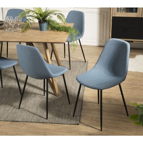 TOM - Lot de 2 chaises tissu bleu pieds métal noirs (1/5)