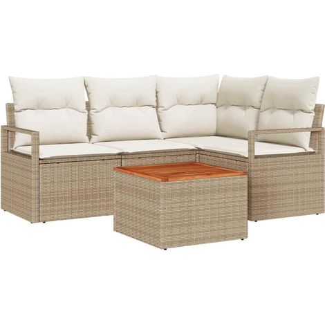 Garden Sofa Set with Storage 5 pcs Beige and Cream Poly Rattan vidaXL