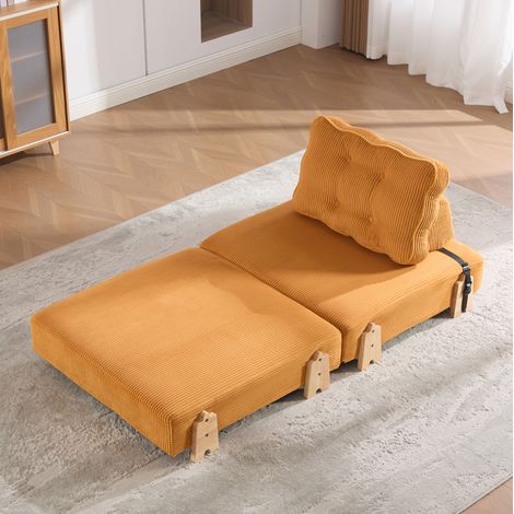 Canapé-lit convertible 90x86x84 cm en cord orange, compact, pour petit appartement – MEUBLIV (1/5)