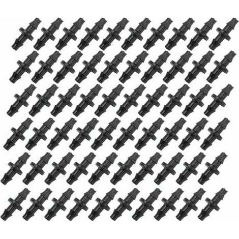 Kit di raccordi per irrigazione da 100 pezzi, connettori a barbiglio 4/7, connettori a barbiglio dritti per sistema di tubi di irrigazione a goccia (nero) (1/5)