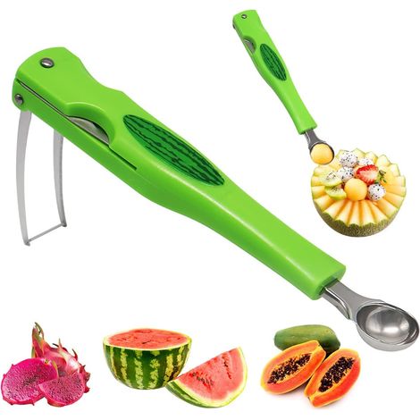 Set trois en un pour découpe de melon cuillère et couteau en acier inoxydable fourchette à fruit outil pour préparer des présentations originales