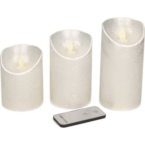 Stumpenkerzen – 3er-Set – Silber – LED-Kerzen – Fernbedienung (1/5)